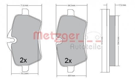 1170561 Комплект тормозных колодок, дисковый тормоз METZGER подбор по vin на Brocar