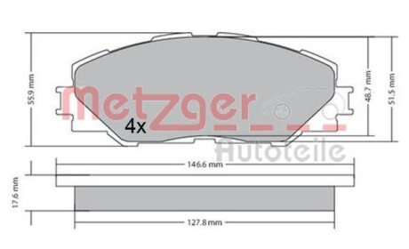 1170443 Комплект тормозных колодок, дисковый тормоз METZGER подбор по vin на Brocar