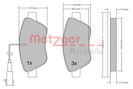 1170296 Комплект тормозных колодок, дисковый тормоз METZGER подбор по vin на Brocar