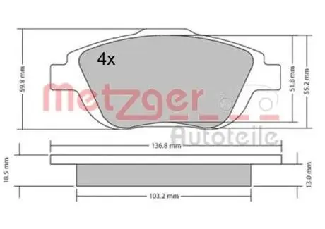 1170326 Комплект тормозных колодок, дисковый тормоз METZGER подбор по vin на Brocar