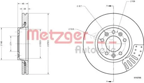 6110788 Диск гальмівний (передній) Fiat Scudo 07- (280x28) METZGER підбір по vin на Brocar