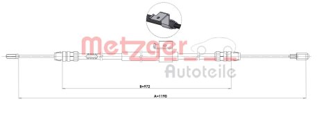 1FD021 Трос ручника Ford Transit 14- (R) (1190/972mm) METZGER подбор по vin на Brocar