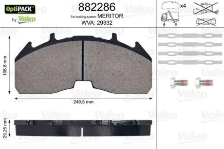 882286 Колодки тормозные, с монтажным комплектом, WVA 29332 VALEO подбор по vin на Brocar