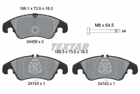 2440901 Гальмівні колодки, дискове гальмо (набір) TEXTAR підбір по vin на Brocar