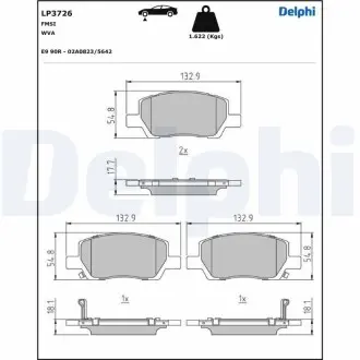 LP3726 Комплект гальмівних накладок, дискове гальмо DELPHI підбір по vin на Brocar