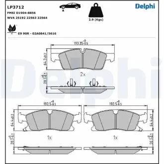 LP3712 Гальмівні колодки, дискові DELPHI підбір по vin на Brocar