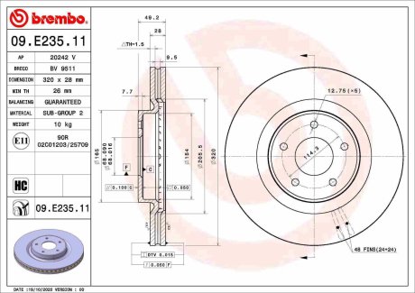 09E23511 Гальмівний диск BREMBO підбір по vin на Brocar