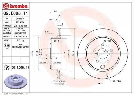 09E09811 Гальмівний диск BREMBO підбір по vin на Brocar