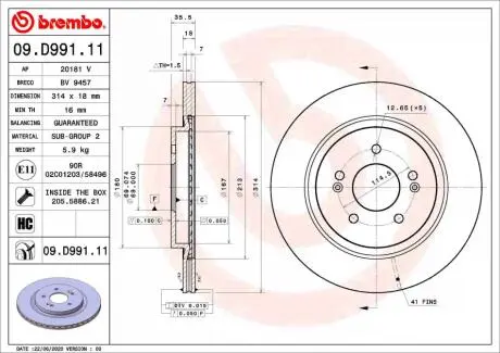 09D99111 Гальмівний диск BREMBO підбір по vin на Brocar