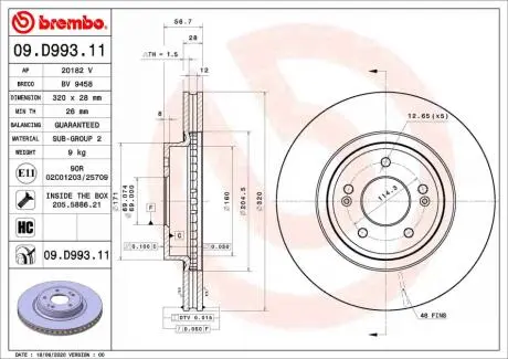 09D99311 Автозапчасть BREMBO подбор по vin на Brocar