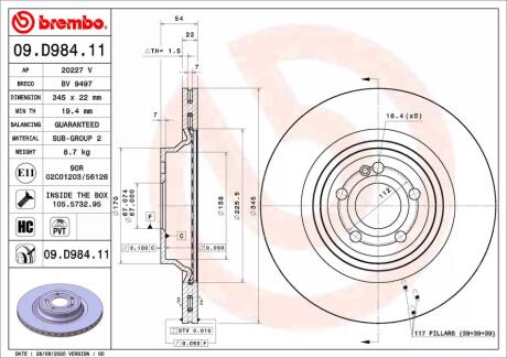 09D98411 Гальмівні диски BREMBO підбір по vin на Brocar