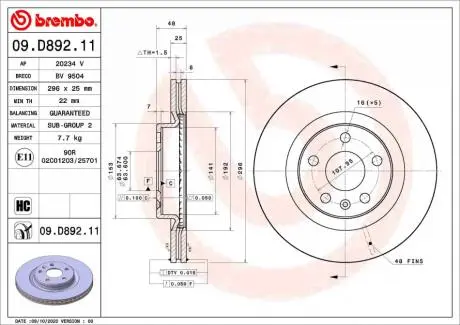 09D89211 Автозапчасть BREMBO підбір по vin на Brocar