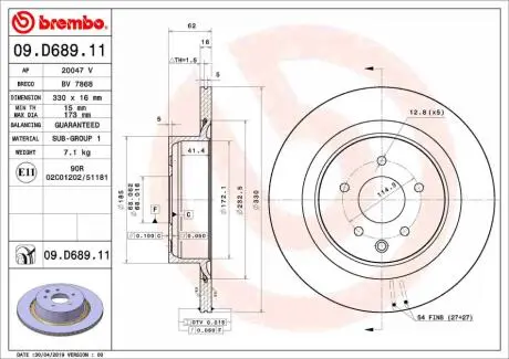 09D68911 Диск гальмівний BREMBO підбір по vin на Brocar