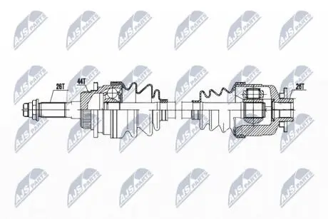 NPWMZ072 Піввісь FORD RANGER 2.5TD 4WD 99-06, MAZDA B2500 2.5D 4WD 02- /передн,ЛВ,MКПП/ NTY підбір по vin на Brocar