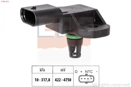 1993412 Датчик тиску повітря Citroen C5 Aircross 1.6 18-/Peugeot 3008 1.6 18-/308 1.6 18-21/5008 1.6 18-/508 1.6 18- EPS підбір по vin на Brocar