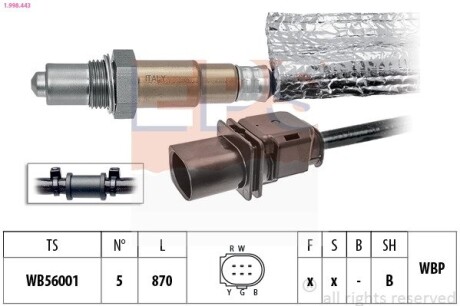 1998443 Лямбда-зонд VAG 2.0FSI 03- EPS підбір по vin на Brocar