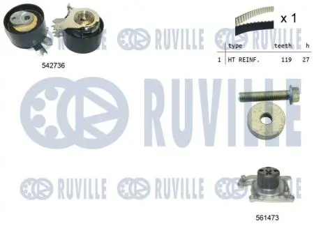 5503781 К-кт. грм (ремінь грм+ролик+помпа води) JUKE, NV200 /EVALIA 1.5dci RUVILLE підбір по vin на Brocar