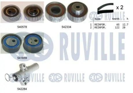 550410 MITSUBISHI К-т ремня ГРМ (2 ремня+3 ролика+1 натяжитель) Grandis45018 -4 RUVILLE підбір по vin на Brocar