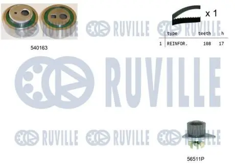 5503281 К-кт ГРМ (помпа + ролик + ремень) BERLINGO1.4i 96-11, PEUGEOT 106 I RUVILLE подбор по vin на Brocar