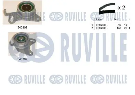 550039 К-кт ременя грм (2 ременя+2 ролика) Hyundai,Kia,Mitsubishi 2.5TDI RUVILLE підбір по vin на Brocar