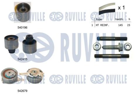 550376 К-кт. грм. (ремень + 3 шт. ролика + крепление)VW 2.0 TDI -12 RUVILLE підбір по vin на Brocar