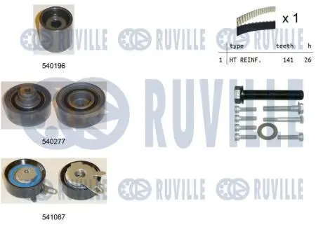550504 К-кт. ГРМ (рем.+3шт.ролика+крепление) VW Crafter 2.5 TDI 06- RUVILLE подбор по vin на Brocar