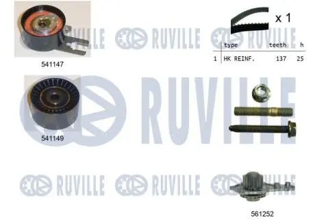 5500581 К-т ГРМ с водяным насосом + 2 роликаBerlingo 1,6HDI 05-, RUVILLE подбор по vin на Brocar
