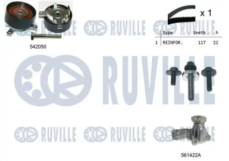 5503041 Ремень ГРМ + ролик натяжителя +помпа Fiesta, Focus-2 RUVILLE подбор по vin на Brocar