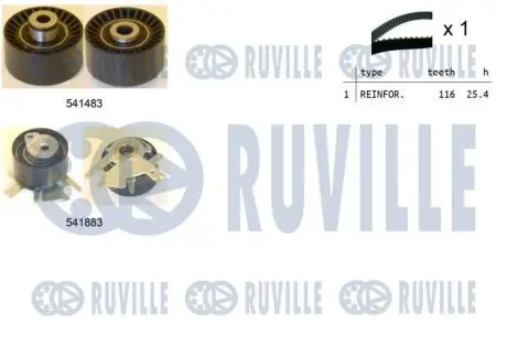 550296 К-кт ГРМ (ремень+2шт. ролика) Fiat Scudo 2.0 HDI -7 RUVILLE подбор по vin на Brocar