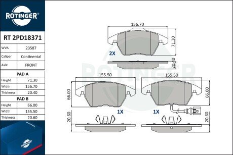 RT2PD18371 Колодки тормозные дисковые комплект ROTINGER підбір по vin на Brocar