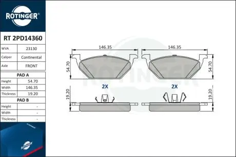 RT2PD14360 Колодки тормозные дисковые комплект ROTINGER подбор по vin на Brocar