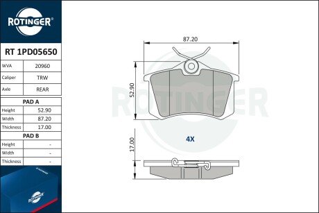 RT1PD05650 Колодки тормозные дисковые комплект ROTINGER подбор по vin на Brocar