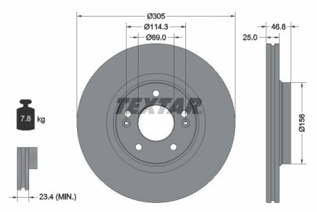 92292205 Диск гальмівний (передній) Hyundai Tucson/ I30/ Kia Ceed/Sportage 15- (305x25) PRO+ TEXTAR підбір по vin на Brocar