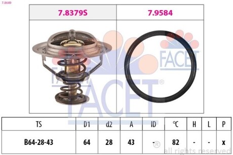 78649 Термостат, охлаждающая жидкость FACET подбор по vin на Brocar