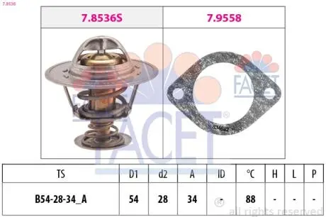 78536 Термостат, охлаждающая жидкость FACET підбір по vin на Brocar