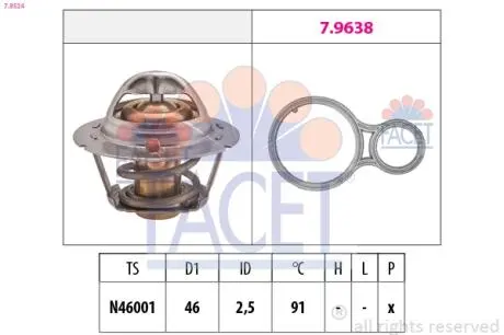 78524 Термостат, охлаждающая жидкость FACET підбір по vin на Brocar