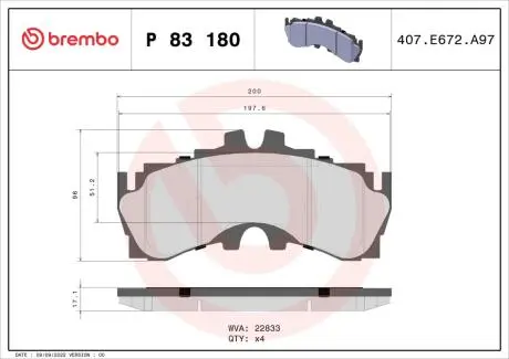 P83180 Гальмівні колодки дискові BREMBO підбір по vin на Brocar