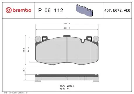 P06112 Гальмівні колодки дискові BREMBO підбір по vin на Brocar