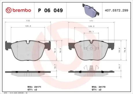 P06049X Гальмівні колодки дискові BREMBO підбір по vin на Brocar