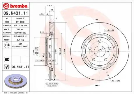 09N43111 Автозапчастина BREMBO підбір по vin на Brocar
