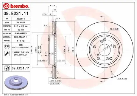 09E23111 Автозапчастина BREMBO подбор по vin на Brocar