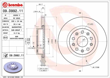 09D99211 Автозапчастина BREMBO підбір по vin на Brocar