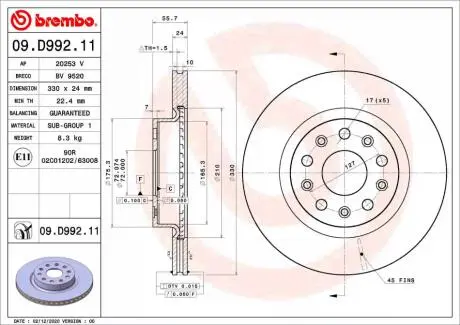 09D99211 Гальмівний диск BREMBO подбор по vin на Brocar
