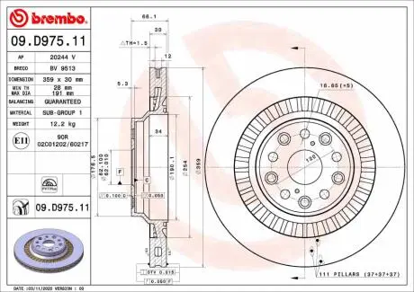 09D97511 Гальмівний диск BREMBO підбір по vin на Brocar