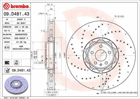 09D48143 Гальмівний диск BREMBO підбір по vin на Brocar