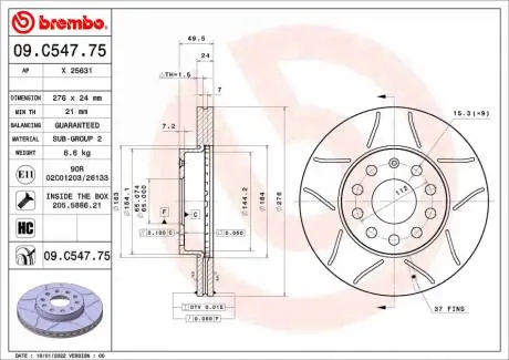 09C54775 Автозапчастина BREMBO подбор по vin на Brocar