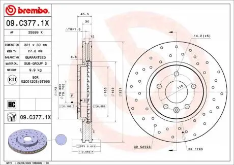 09C3771X Автозапчастина BREMBO подбор по vin на Brocar