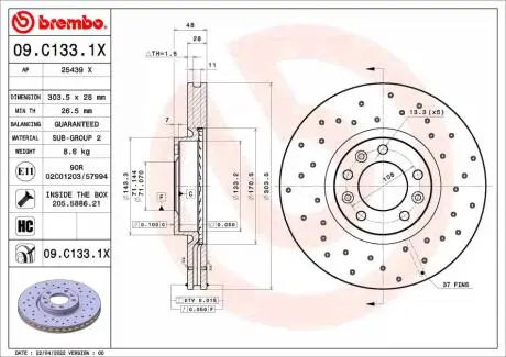 09C1331X Гальмівні диски BREMBO підбір по vin на Brocar