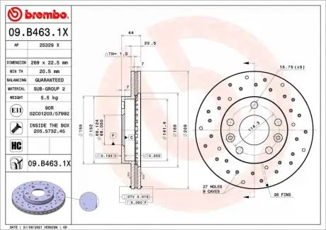 09B4631X Гальмівний диск BREMBO підбір по vin на Brocar