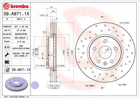 09A9711X Гальмівні диски BREMBO підбір по vin на Brocar